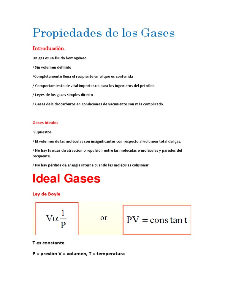 Propiedades y Leyes de los Gases Ideales | PDF | Gases | Fases de la ...