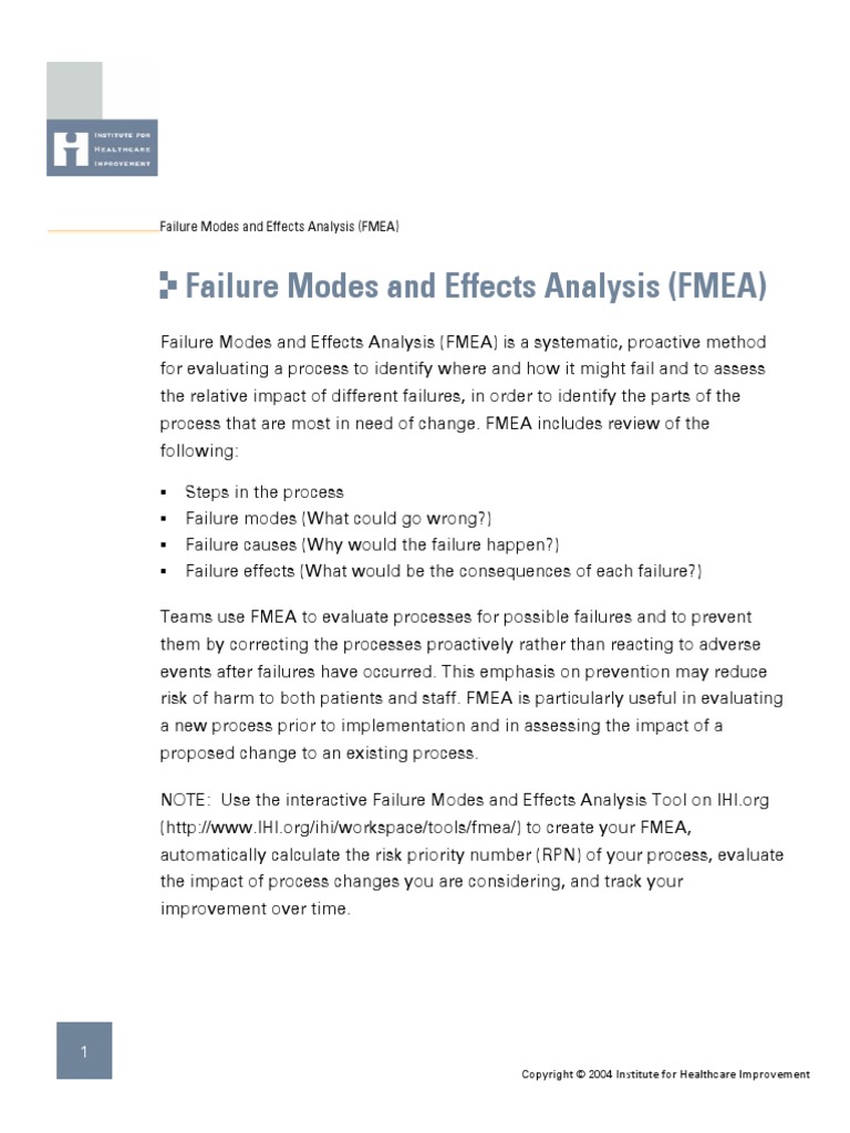 Failure Modes and Effects Analysis (FMEA) | PDF