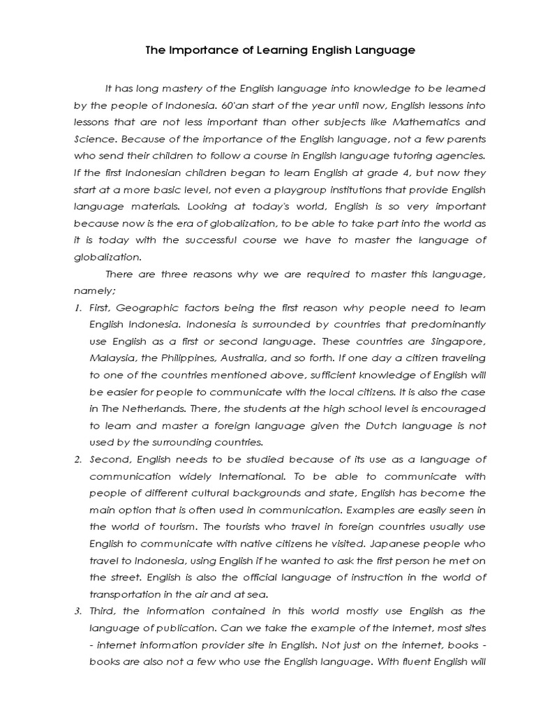 The Importance of Learning English Language | PDF | Learning | English ...