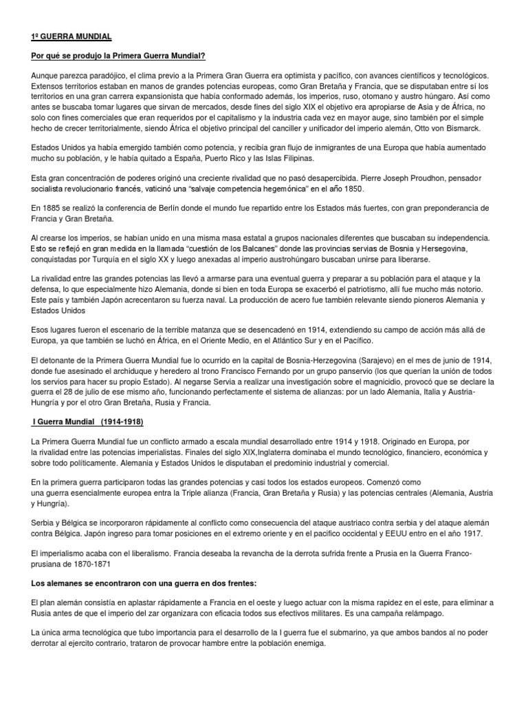 Causas y Consecuencias de la I Guerra Mundial | PDF | Primera Guerra ...
