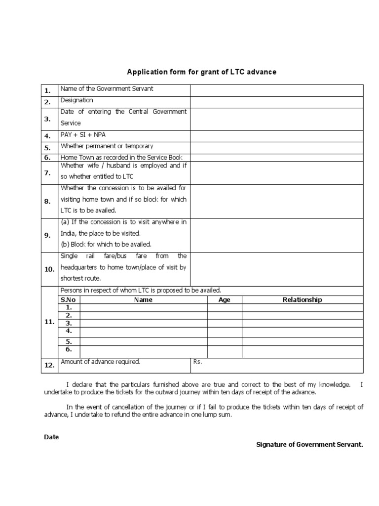 LTC, TA, GPF, Medical Forms For Central Govt Employees | PDF ...