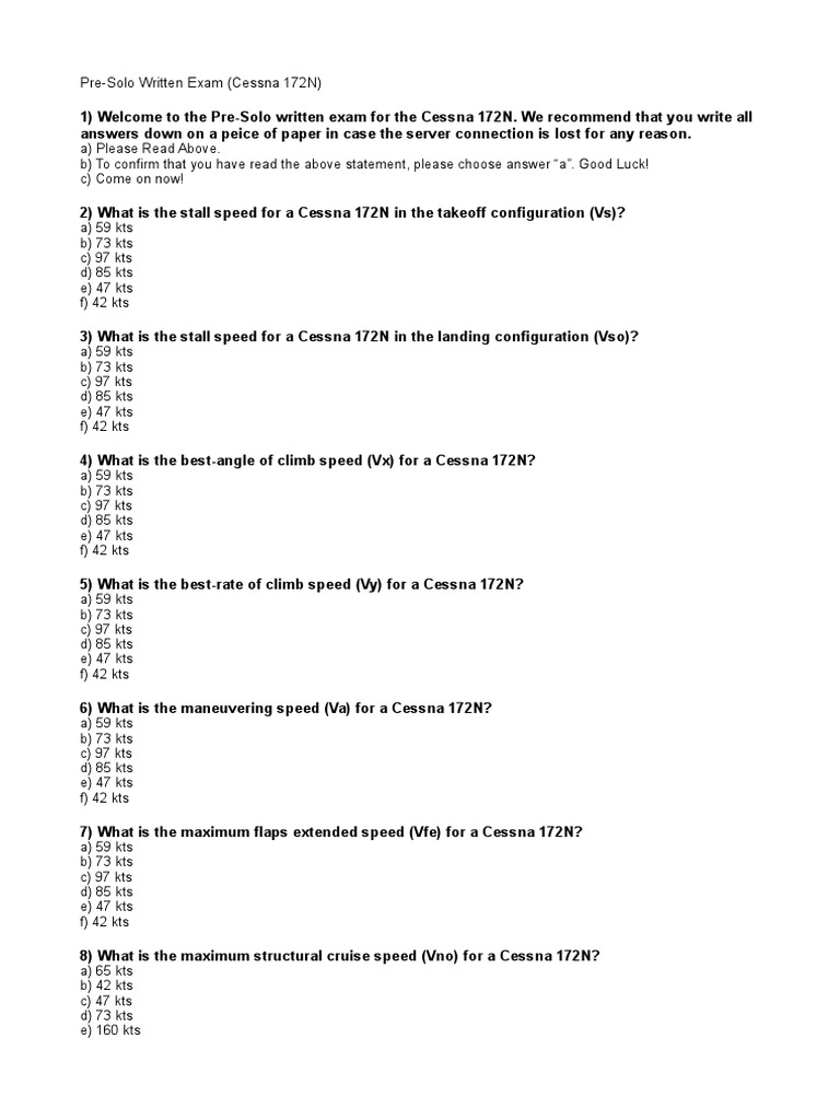 PreSolo Written Exam (Cessna 172N) Spaceflight Technologies Aircraft