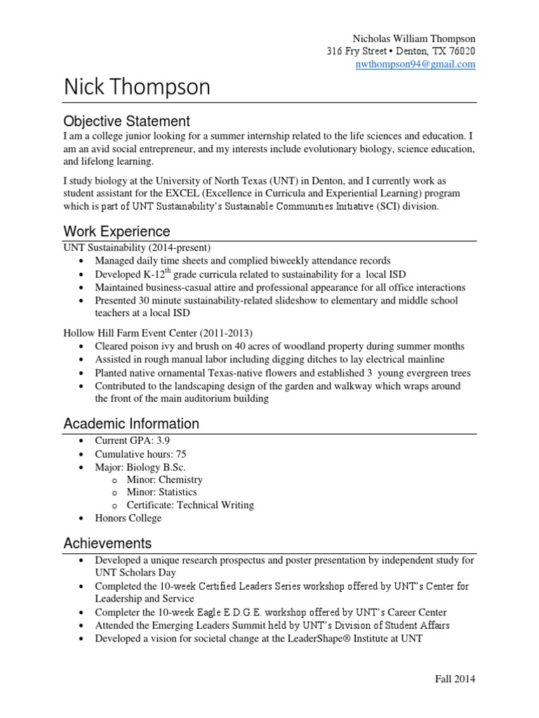 Resume Fall 2014 | PDF