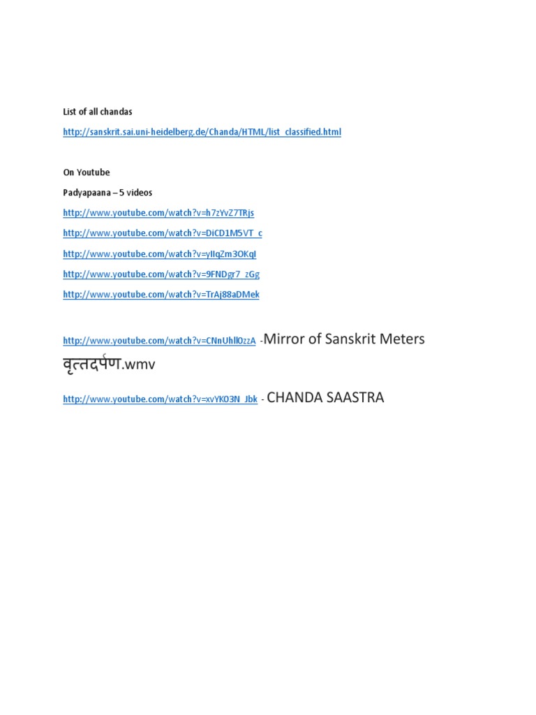 Mirror of Sanskrit Meters वृत्तदर्पण.wmv Chanda Saastra: List of all ...