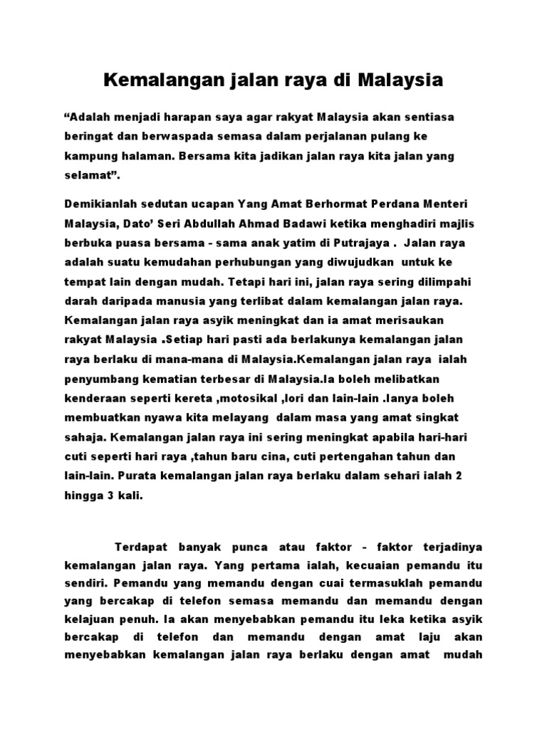 Kemalangan Jalan Raya Di Malaysia Pdf