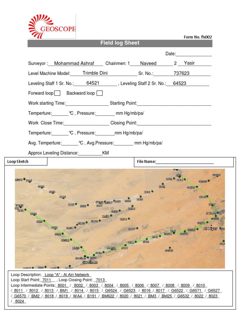 Field Log Sheet for Level Survey | PDF