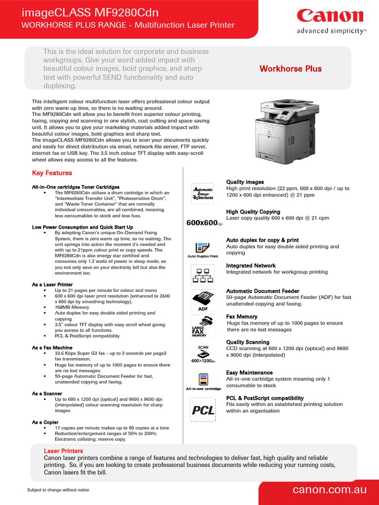 Canon-ImageClass-MF9280CDN-specifications-brochure.pdf | Image Scanner ...