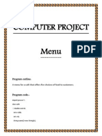 Computer Project Menu: Program Outline
