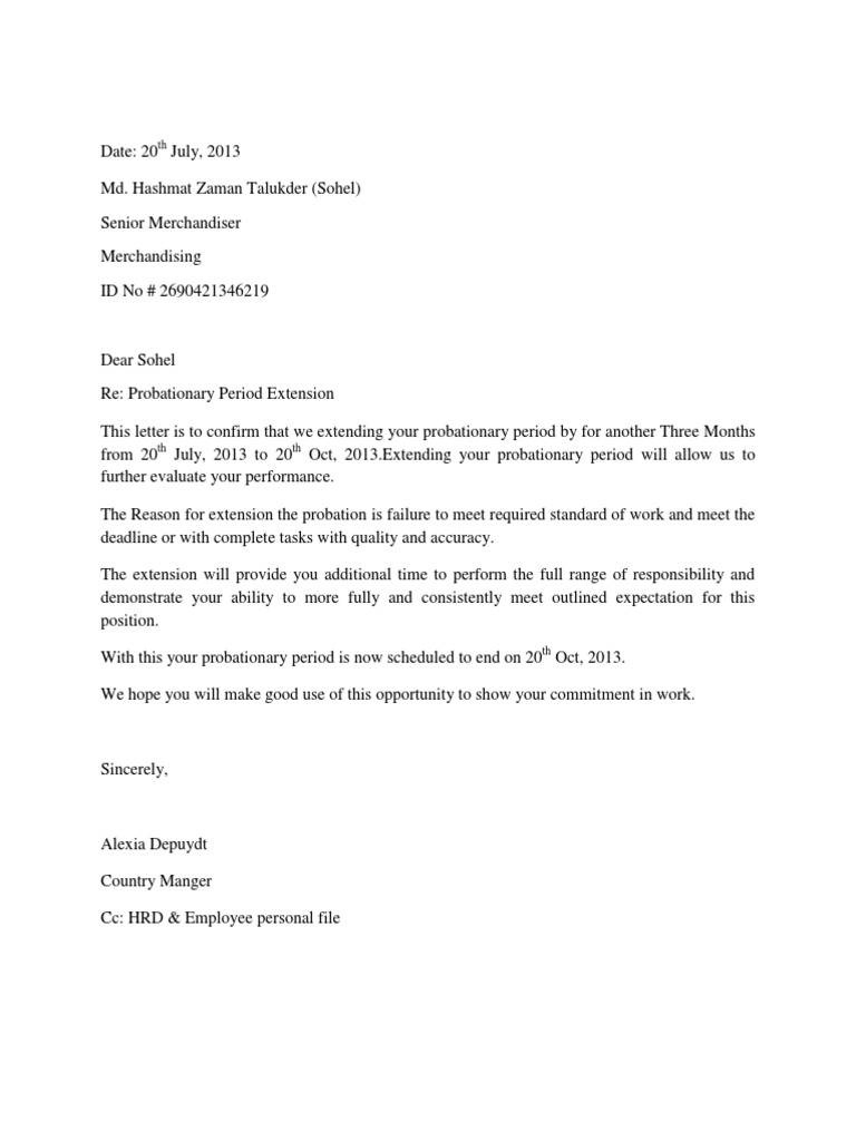 Probationary Period Extension Letter | PDF
