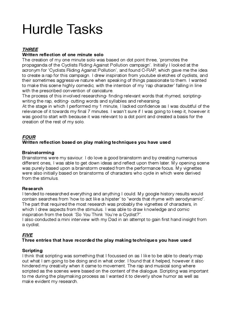 hurdle tasks Improvisation Brainstorming