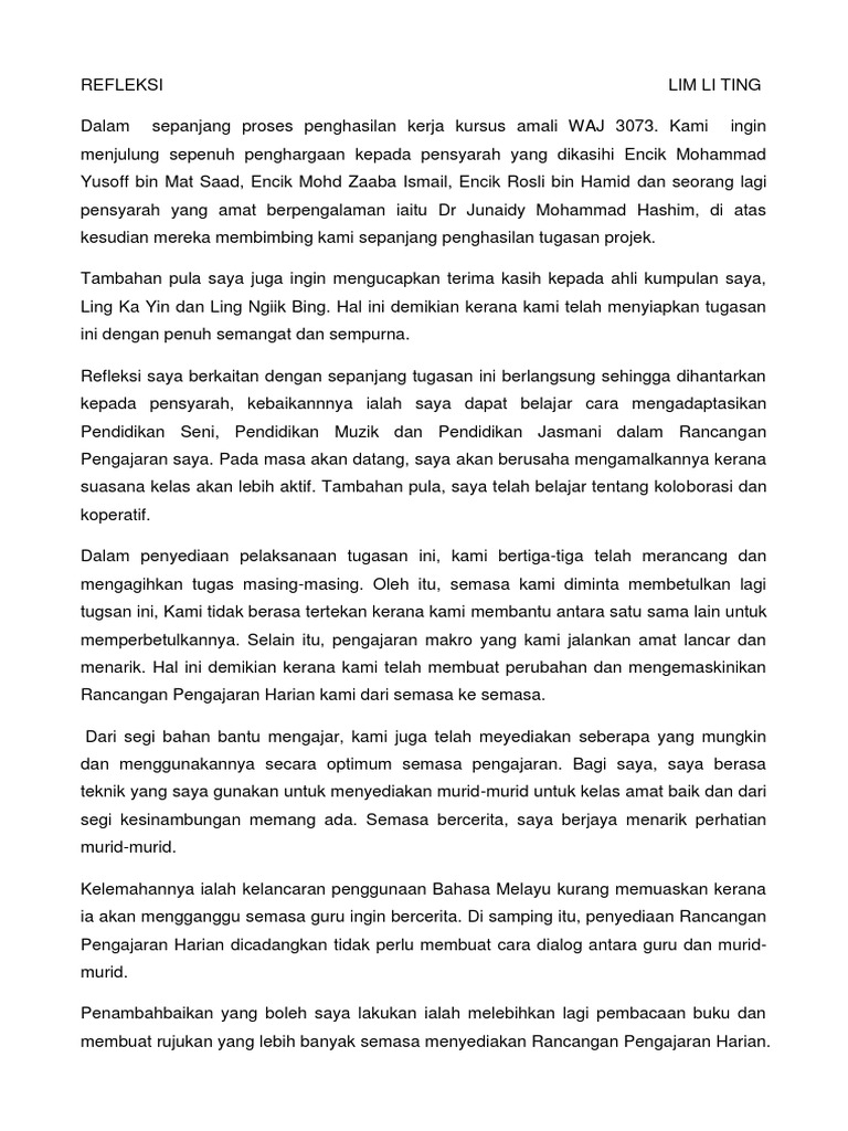 Refleksi Lim Li Ting Pdf