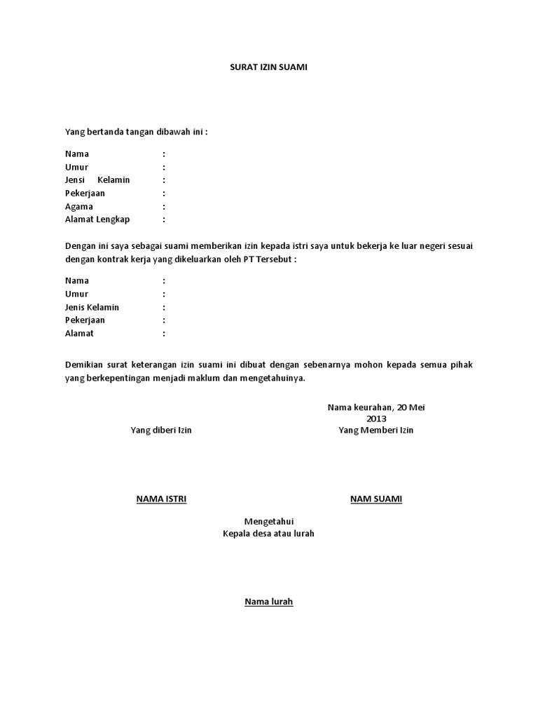 Contoh Surat Izin Suami  PDF