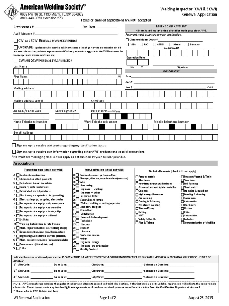 AWS CWI/SCWI Renewal Application | PDF | Welding | Construction