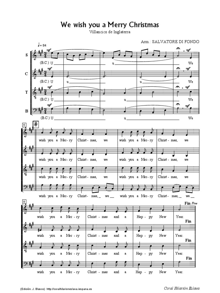 We Wish You A Merry Christmas (Partitura) 4 Voices PDF