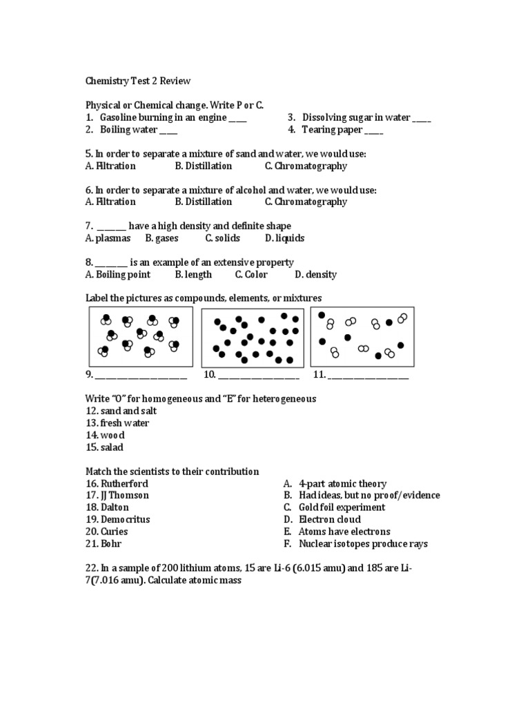 Chemistry Test 2 Review Guide | PDF | Atomic Mass Unit | Lithium