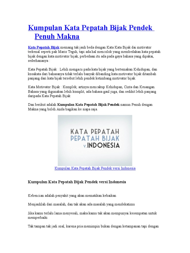 Kumpulan Kata Pepatah Bijak Pendek Penuh Makna