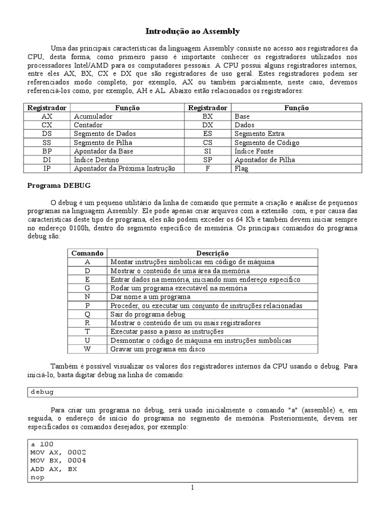 Introducao Ao Assembly PDF | PDF | Linguagem Assembly | Programa de ...