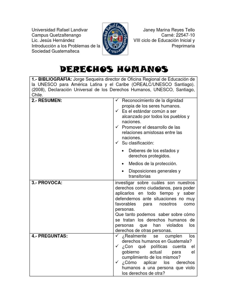 Cuadro De Doble Entrada Derechos Humanos Docx Derechos Humanos