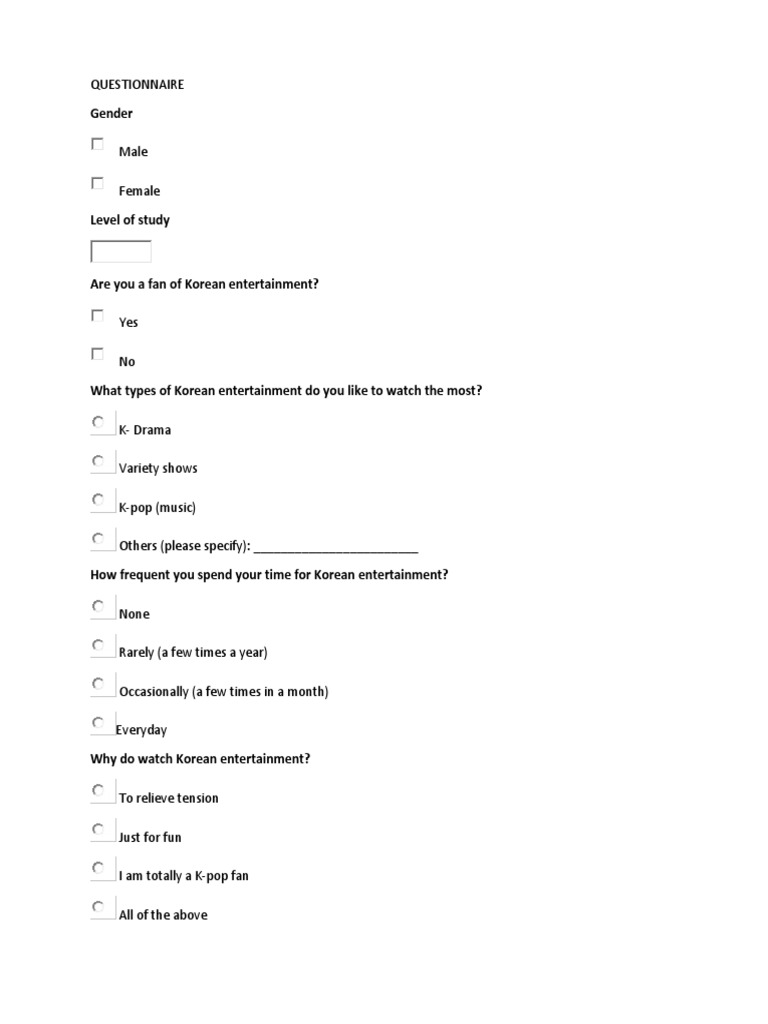Korean Entertainment Fan Survey | PDF