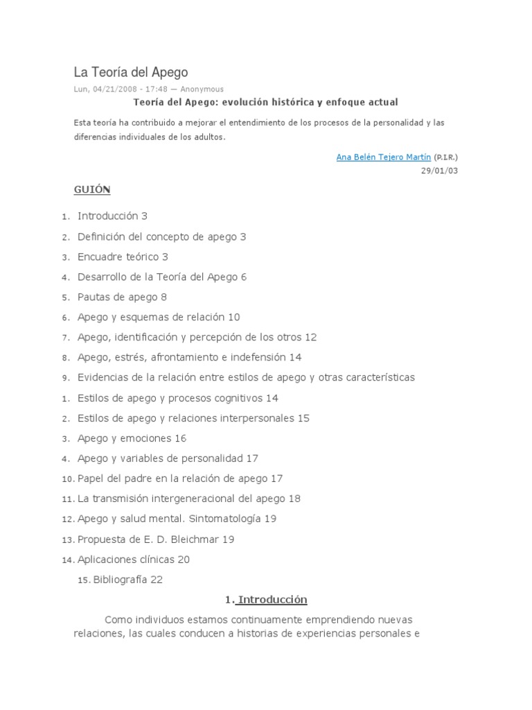 La Teoría Del Apego PDF | PDF | Teoría de apego | Adultos