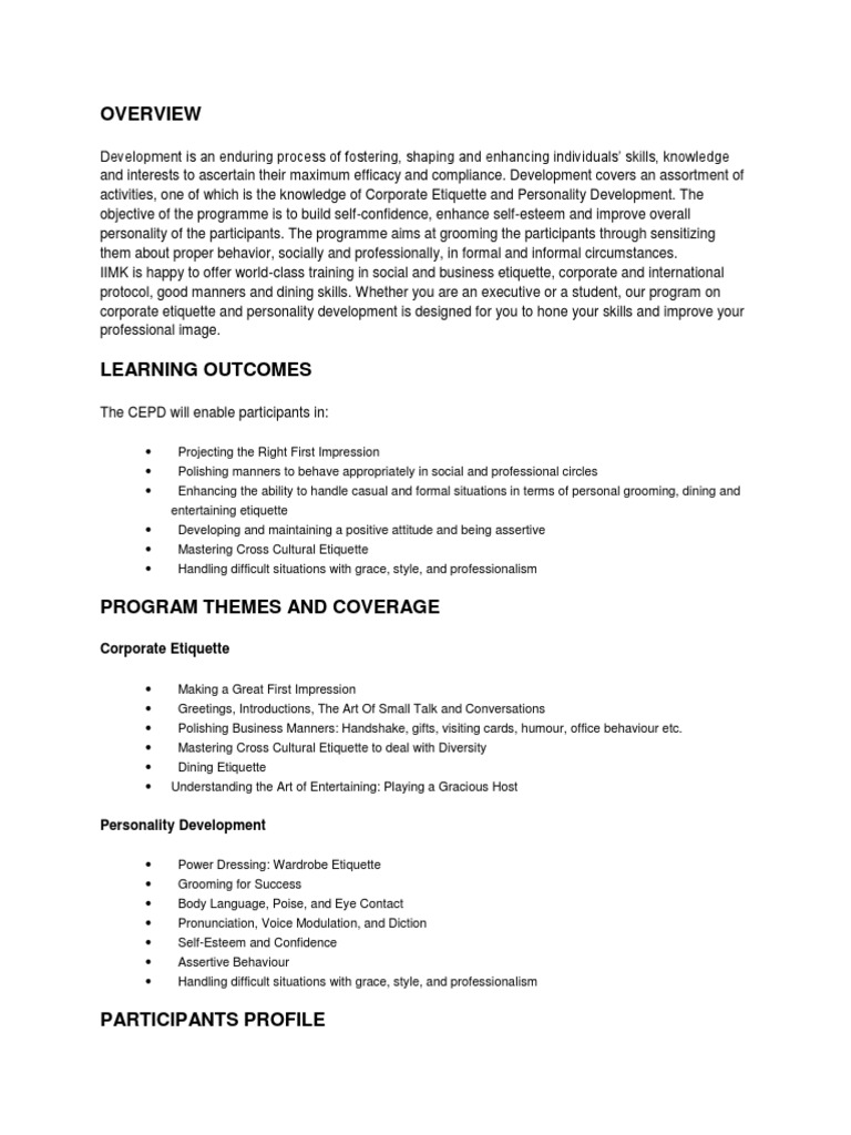 Corporate Etiquette And Personality Development Pdf Etiquette