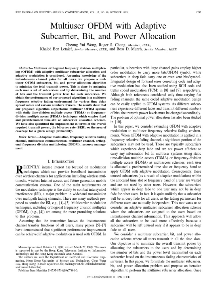 Adaptive Multiuser OFDM Power Allocation | PDF | Orthogonal Frequency ...