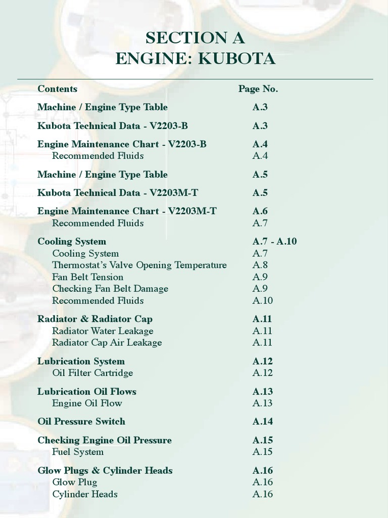 Kubota V2203 - Service Manual Code 950 - 994 - 653 (1) (1) | Screw | Motor  Oil