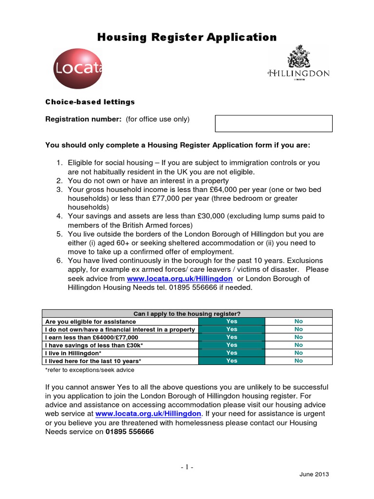 Housing Register Application Registration Number (For Office Use Only