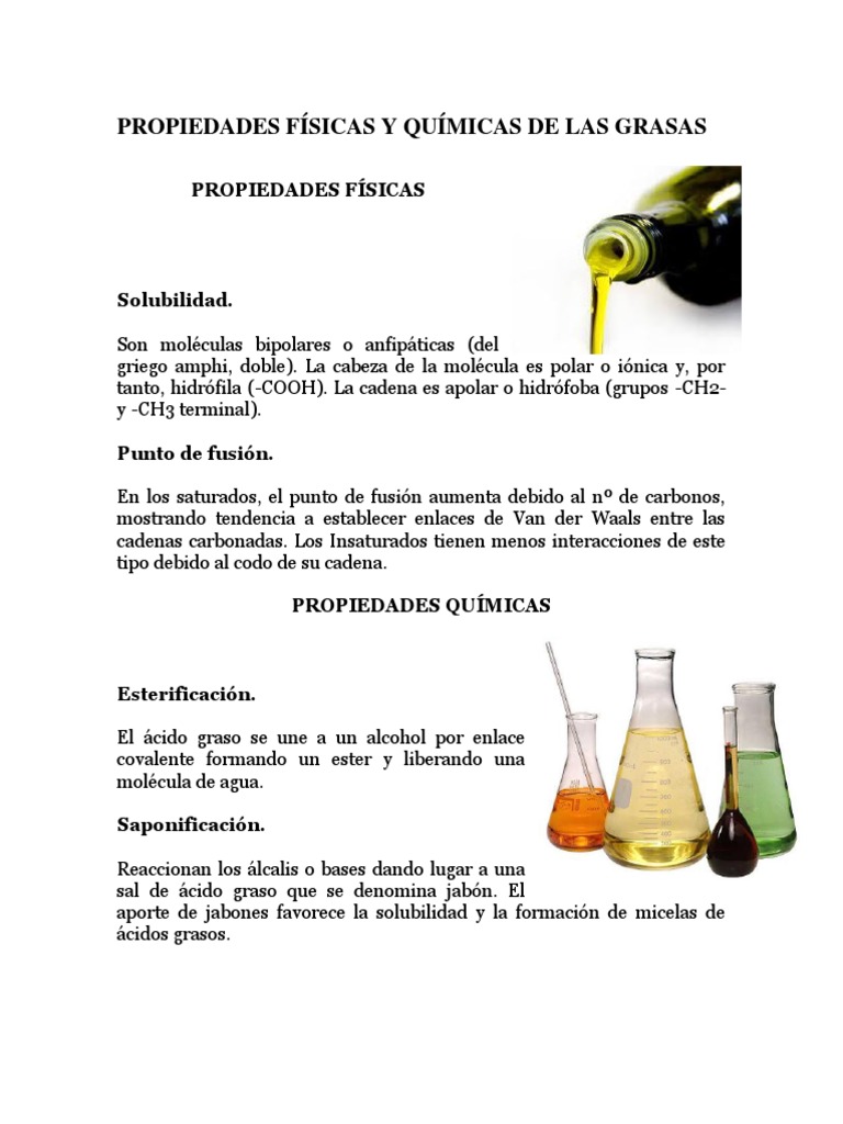 Propiedades Físicas y Químicas de Las Grasas | PDF | Petróleo | Solubilidad