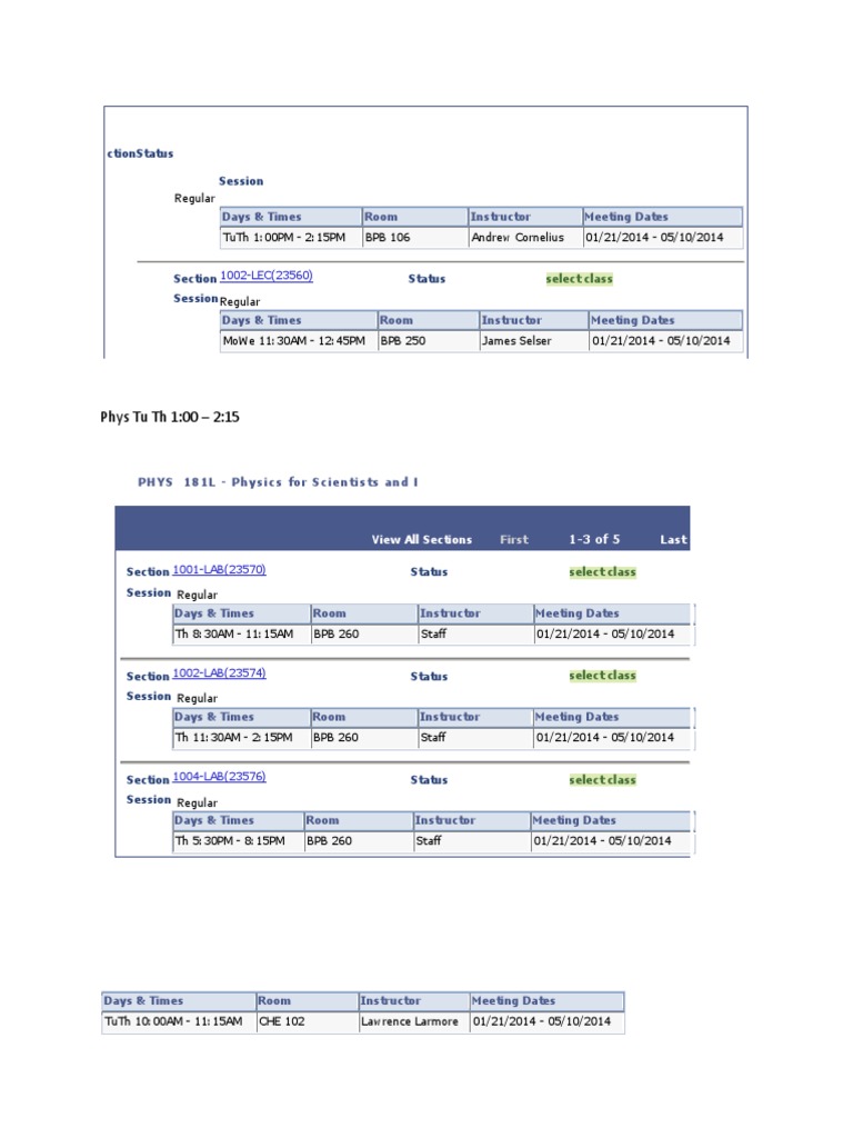 Class Schedule and Meeting Details | PDF | Technology & Engineering