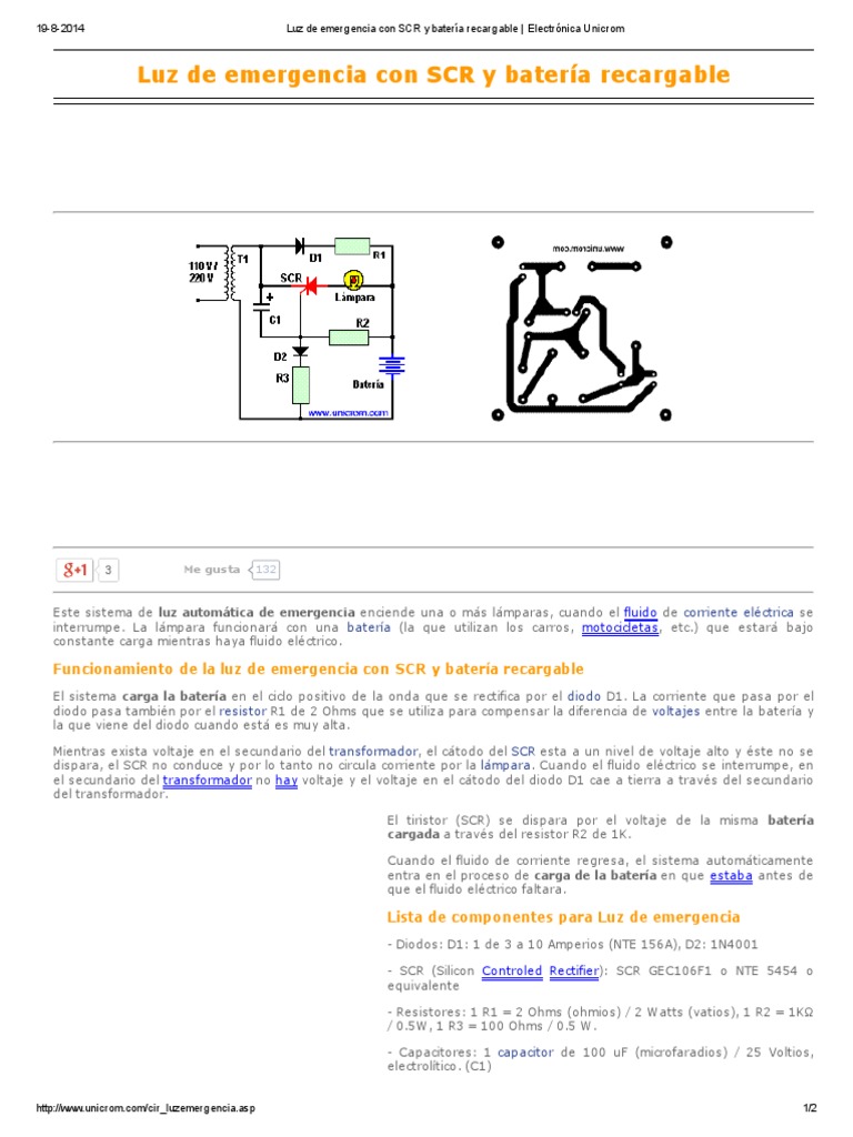 Luz de Emergencia con SCR y Batería | PDF
