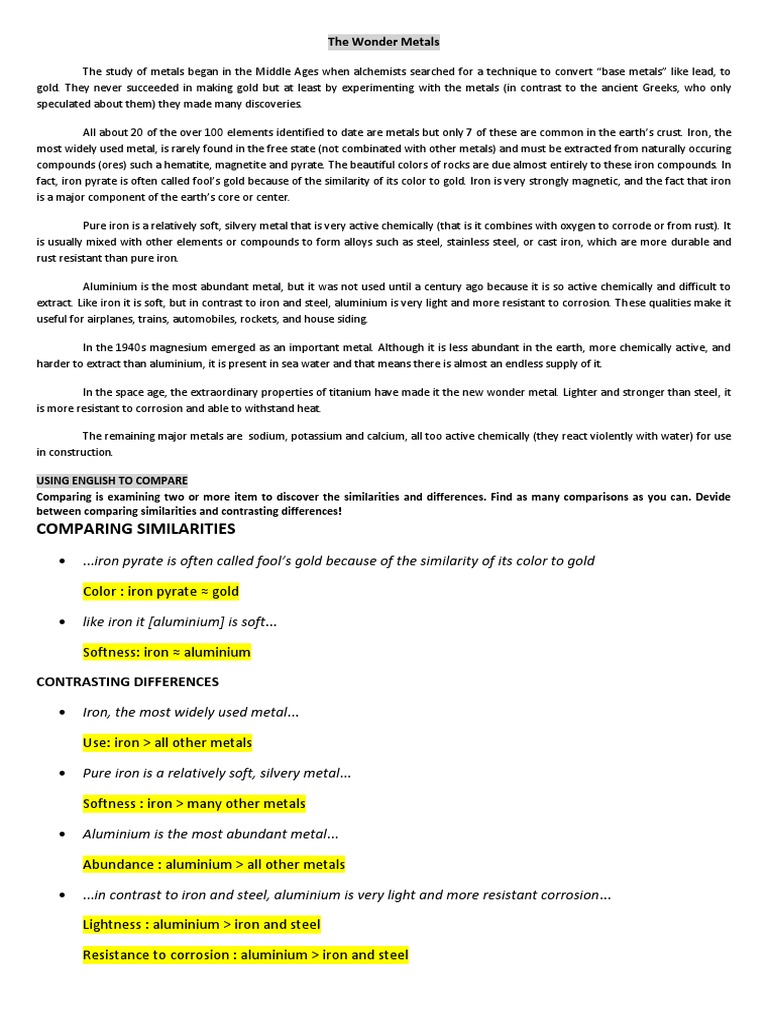 The Wonder Metals PDF Metals Iron