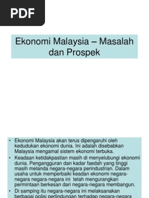 Ekonomi Malaysia Masalah Dan Prospek