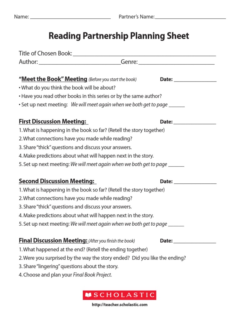 Reading Partnership Planning Sheet | PDF