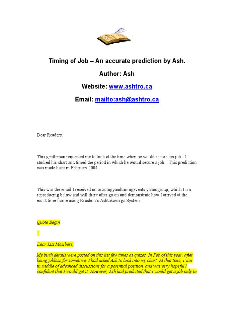 Timing of Job An Accurate Prediction by Ash. Author Ash site