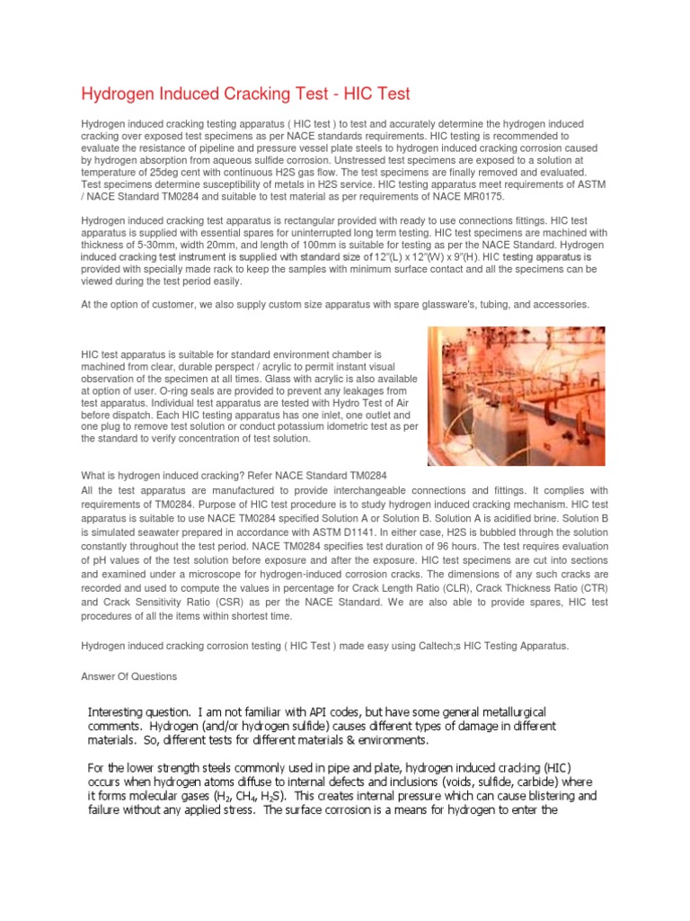Hydrogen Induced Cracking Test | PDF | Corrosion | Strength Of Materials