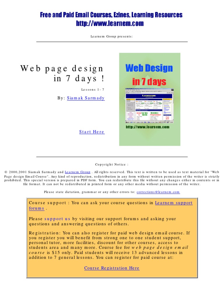 (Business Ebook) - Web Page Design in 7 Days | PDF | Html Element | Web ...