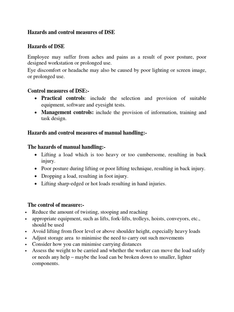 Hazards and Control Measures of DSE PDF Occupational Safety And Health Wellness