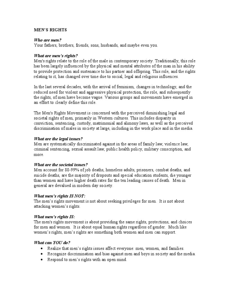Men's Rights Information Sheet | PDF | Woman | Rape