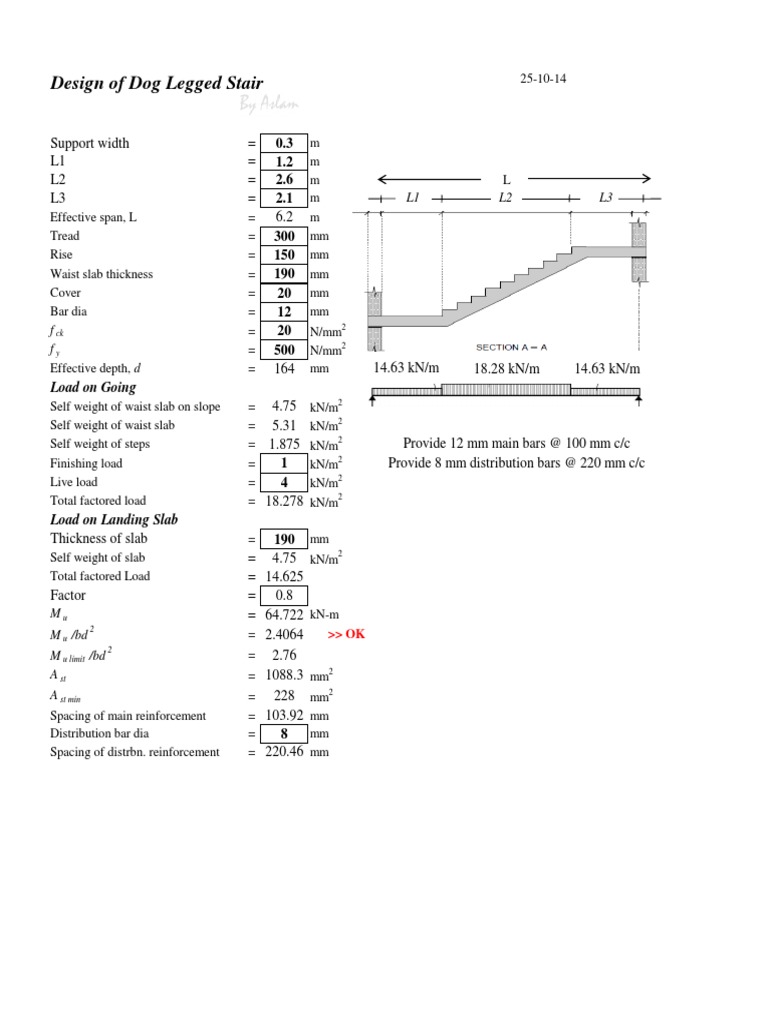 Design of Dog Legged Stair: Load On Going | PDF