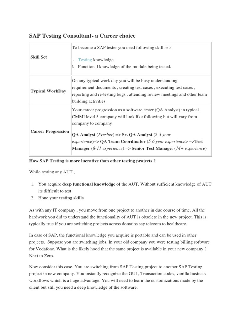 SAP Testing Consultant PDF | PDF | Unit Testing | Software Testing
