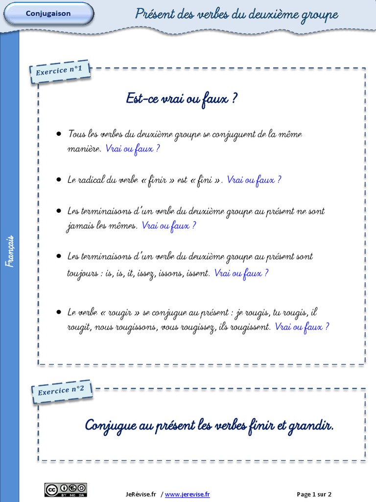 L imparfait Des Verbes Du 2ème Groupe Exercices Pdf Exercices Present Verbes Deuxieme Groupe PDF | PDF