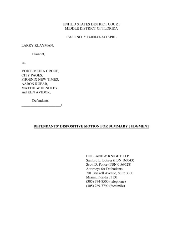 Motion Summary Judgement  Summary Judgment  Defamation