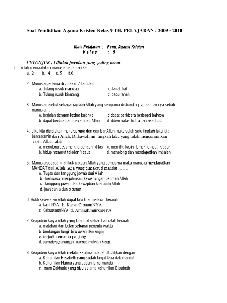 36+ Soal agama kristen kelas 11 semester 2 beserta jawabannya ideas