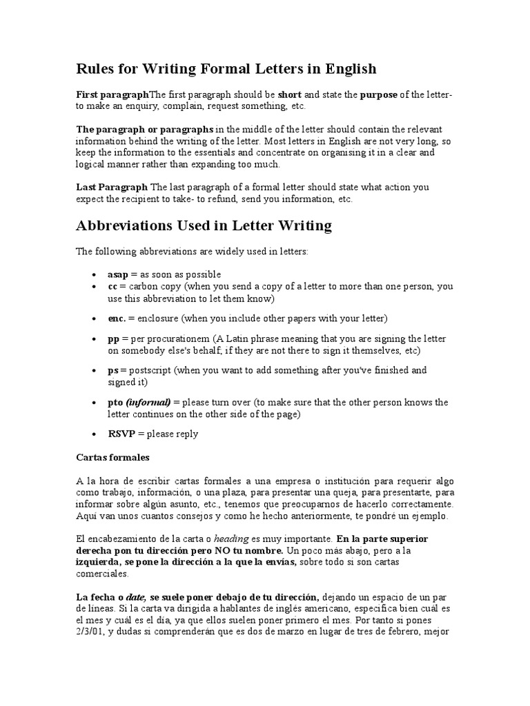 Rules For Writing Formal and Informal Letters in English | PDF | Printing