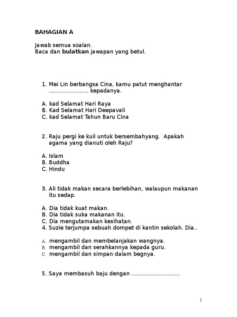 Soalan Pendidikan Moral Tahun 3 Kssr Pdf