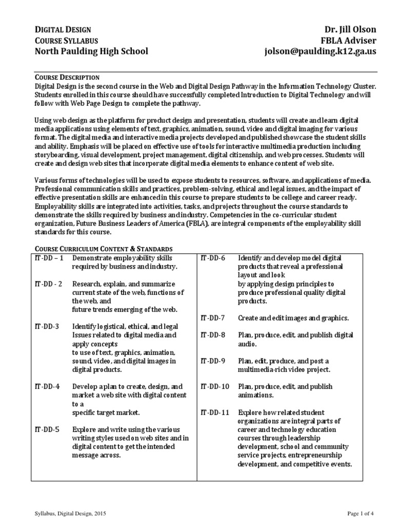 Digital Media Course Syllabus World Wide & Web