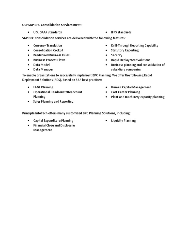 SAP BPC Consolidation & Planning Services | PDF
