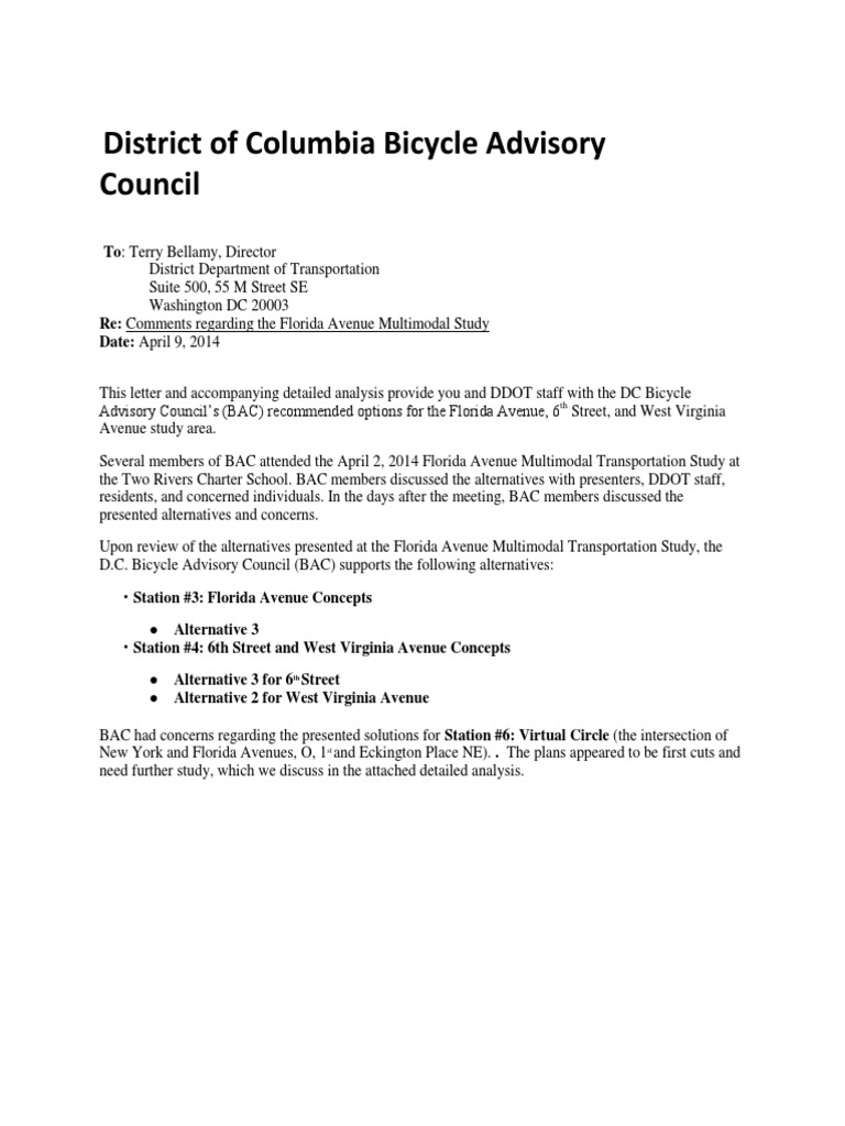 4-9-14 Florida 6th WVA Letter To DDOT | PDF