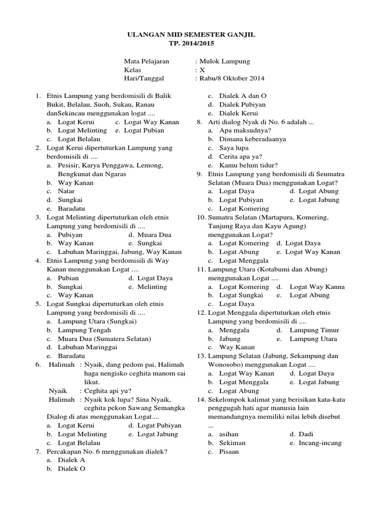 Soal Bahasa Lampung